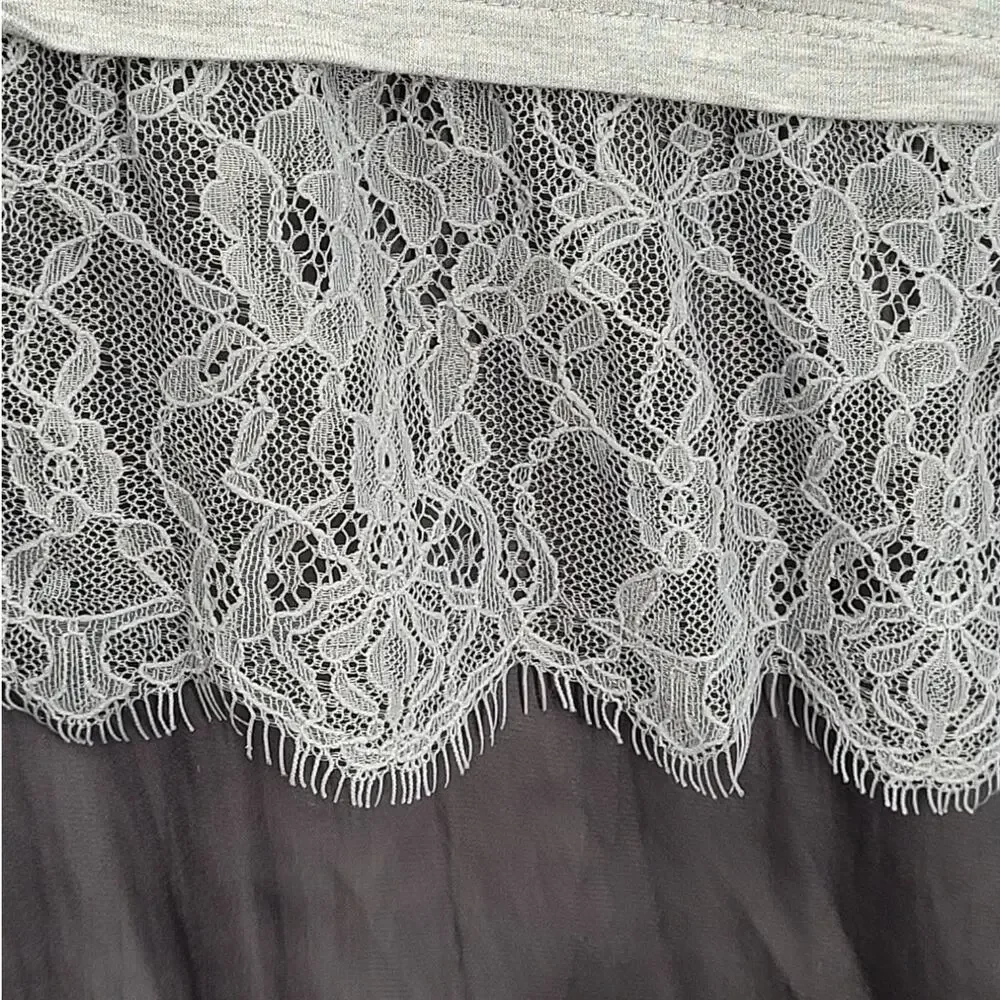 LOGO Lori Goldstein 3X Gray Knit Lace Hem Tunic Boho Layered Lagenlook Style